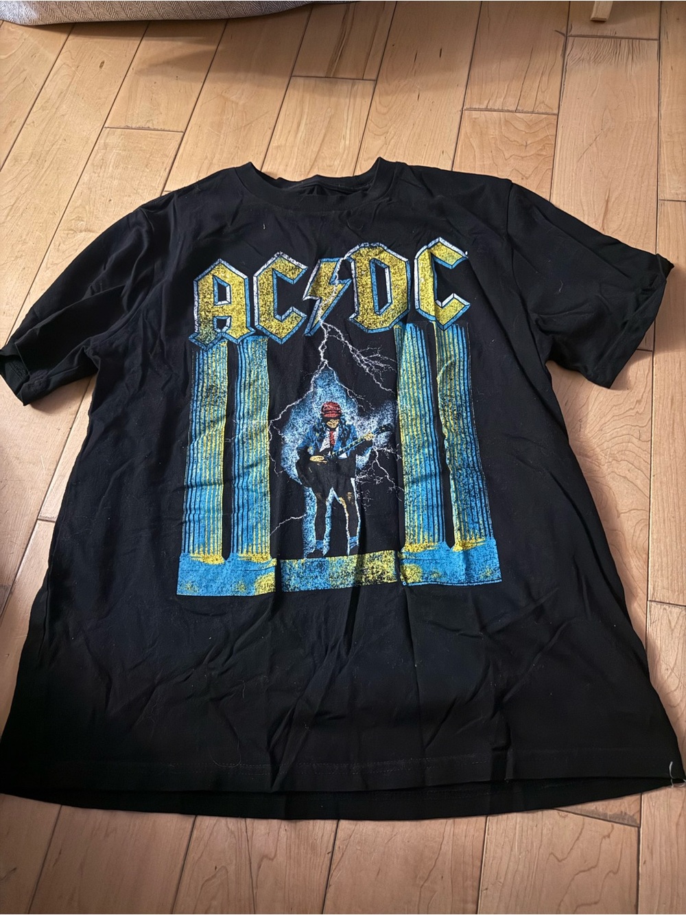 AC/DC Black Tee with Yellow and Blue Graphic